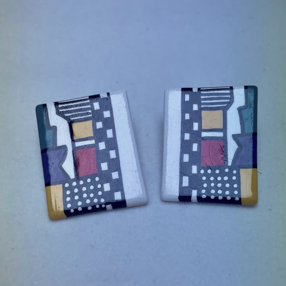Vintage Rectangle Colorful Hand Painted Ceramic Earrings
